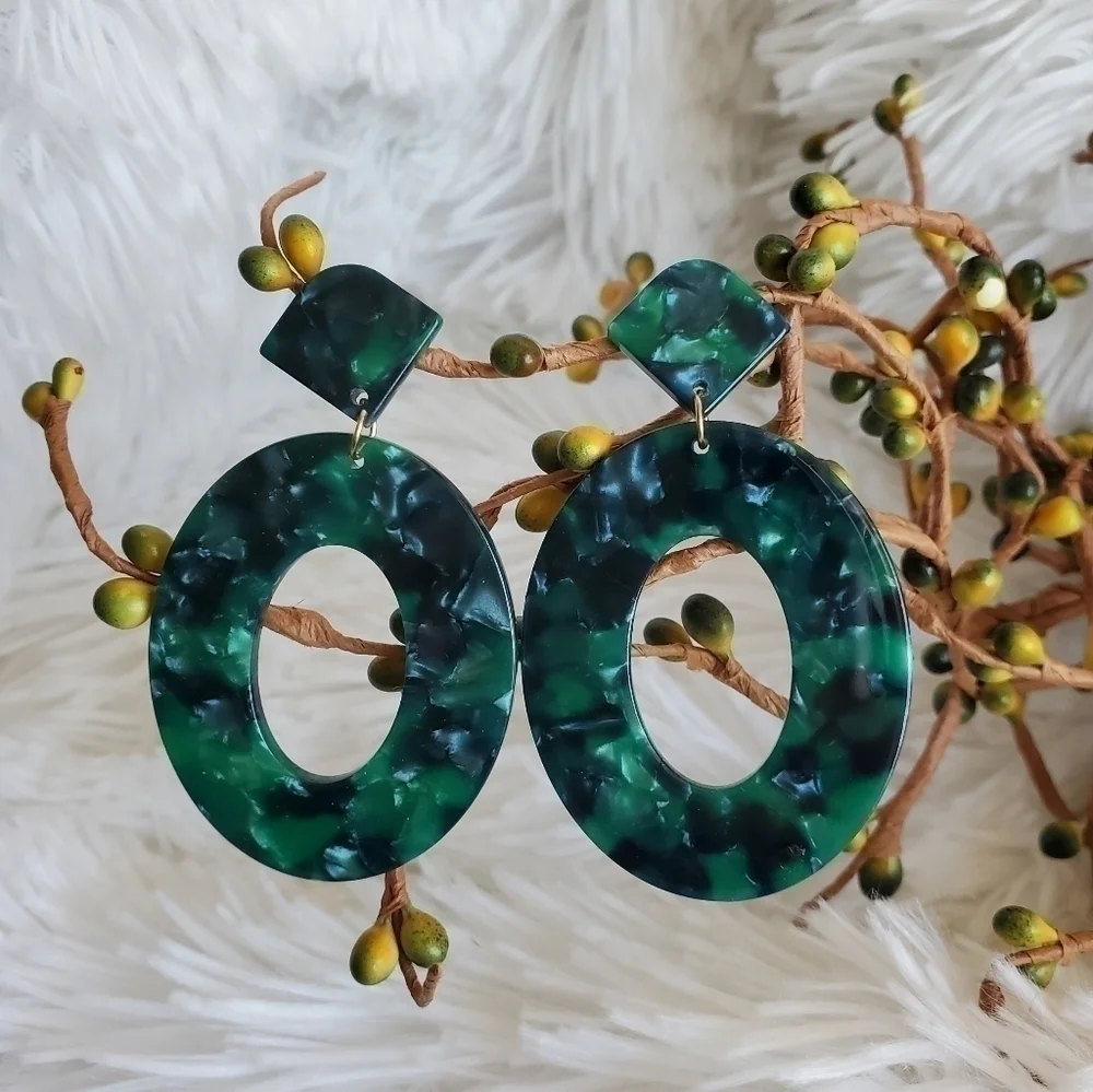 NEW Green Resin large oval earrings
